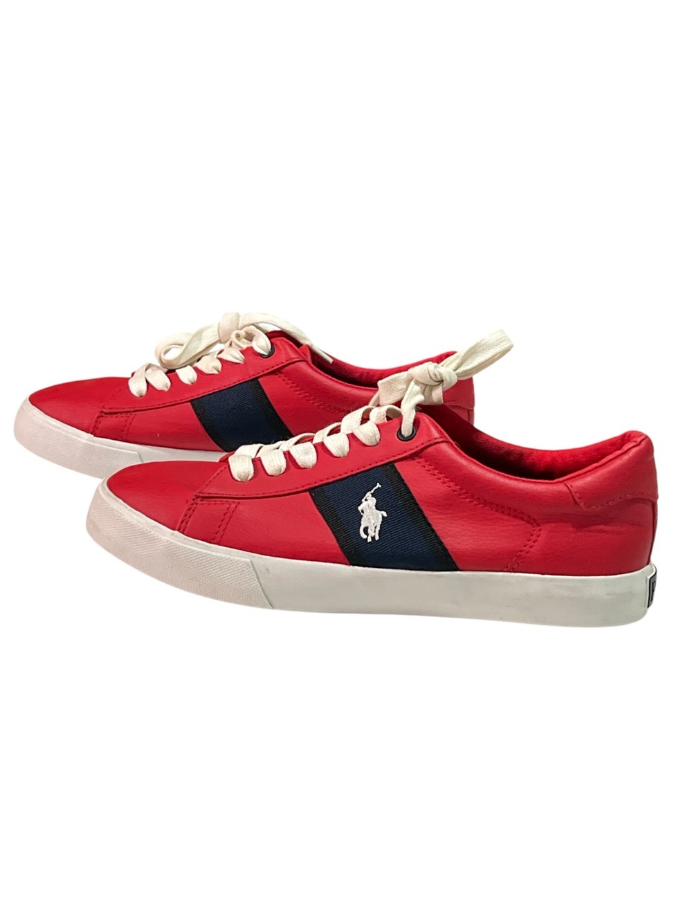 Polo Ralph Lauren Red Sneakers Mens 6 Navy Stripe Pony Logo Geoff